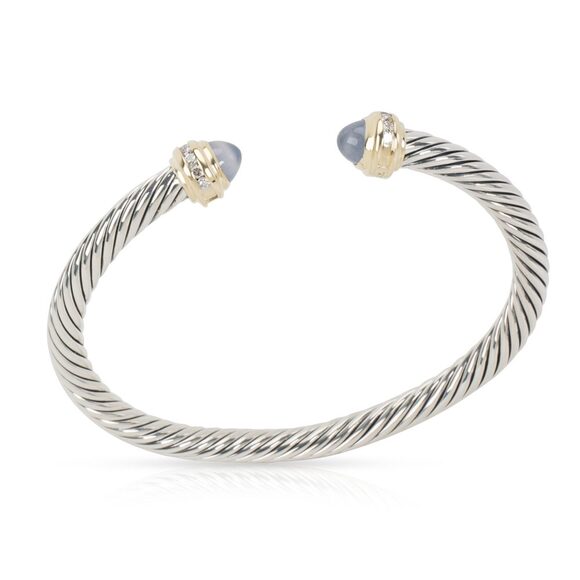 David Yurman Chalcedony Cable Bangle in Sterling Silver & 18K Yellow Gold - Picture 2 of 3